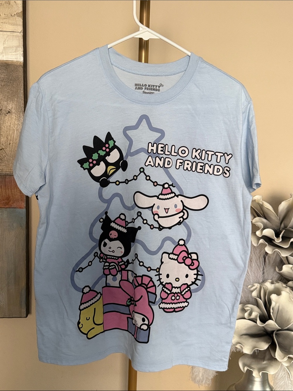 Hello Kitty Light Blue Holiday Graphic Tee with Pastel Characters